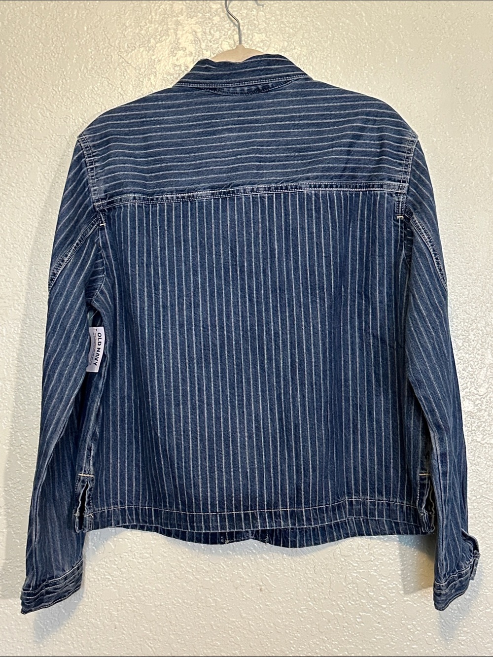 Old Navy Blue Pinstripe Denim Chore Jacket NWT M TALL - Picture 3 of 3